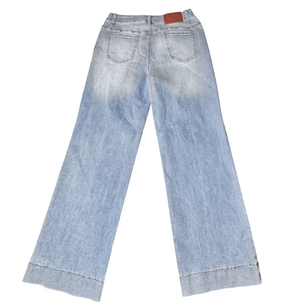 Sidefeel Jeans Womens‎ 8 Denim Light Wash Wide Leg Drawstring Boho Western Blue